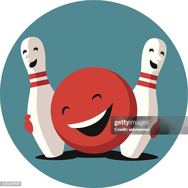 stockillustraties, clipart, cartoons en iconen met funny bowling ball hugging with cute pins - kegel