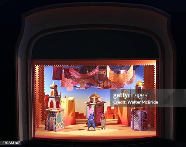 Stage and set design model at the "Aladdin" Broadway Cast And Creative Team Press Preview at Mandarin Oriental Hotel on February 18, 2014 in New York...