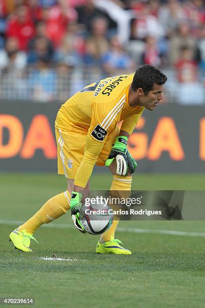 Benfica's goalkeeper Julio Cesar during the Primeira Liga match between Belenenses and Benfica at Estadio do Restelo on April 18, 2015 in Lisbon,...