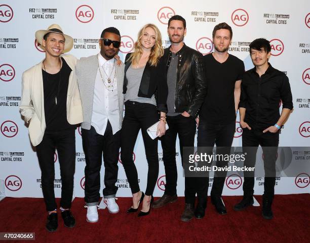 Spencer Ludwig and Channing Cook Holmes of Capital Cities, model Lindsay Ellingson and Ryan Merchant, Nick Merwin and Manny Quintero of Capital...