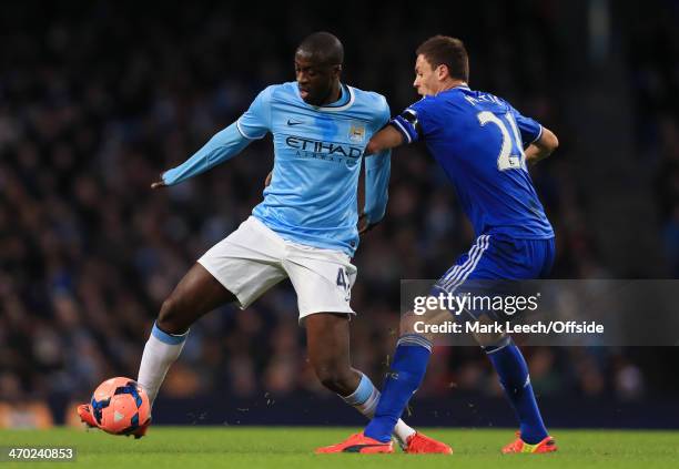 Yaya Toure of Man City battles with Nemanja Matic of Chelsea during the FA Cup Fifth Round match between Manchester City and Chelsea at the Etihad...