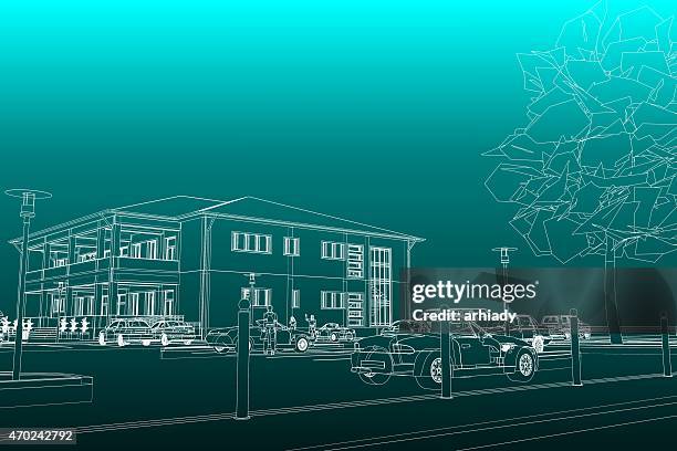 public building, abstract wire-frame - car wireframe stock illustrations