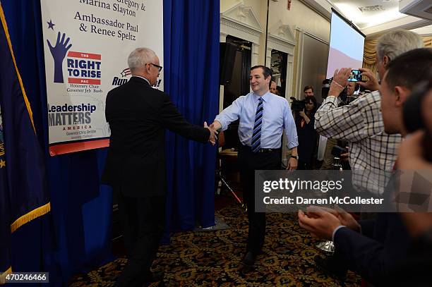 Sen. Ted Cruz arrives at the First in the Nation Republican Leadership Summit April 18, 2015 in Nashua, New Hampshire. The Summit brought together...