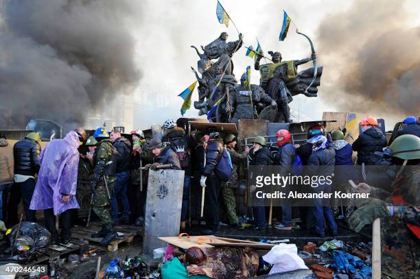 Anti-government protesters clash with police in Independence Square on February 19, 2014 in Kiev, Ukraine. Violent clashes erupted yesterday...