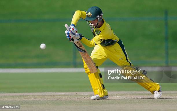 Jake Doran of Australia bats during the ICC - U19 CWC match between Australia - U19 and Bangladesh - U19 played at the Sheikh Zayed cricket stadium...