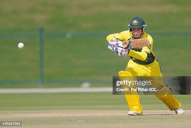 Jake Doran of Australia bats during the ICC - U19 CWC match between Australia - U19 and Bangladesh - U19 played at the Sheikh Zayed cricket stadium...