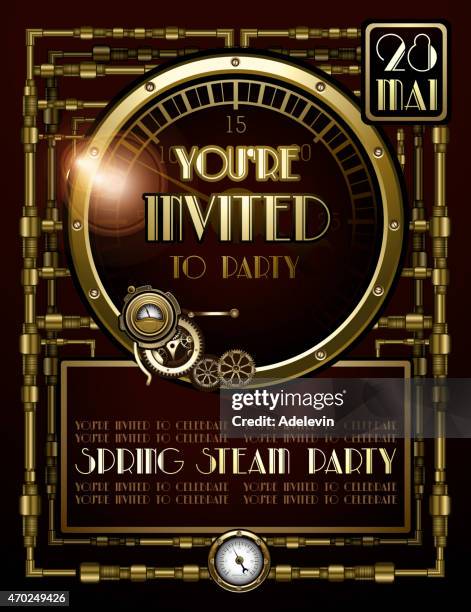 illustrations, cliparts, dessins animés et icônes de invitations steampunk fête - steampunk