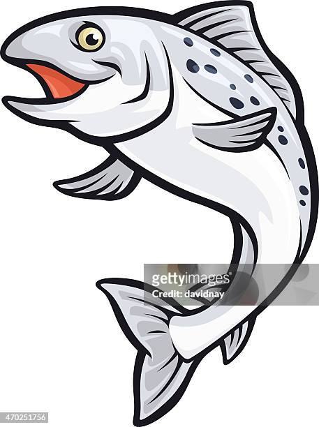 salmon mascot - water splash white background stock illustrations