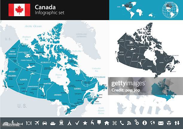 canada - infographic map - illustration - capitals stock illustrations