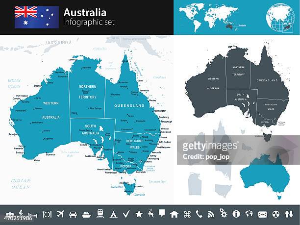 australien-infografik karte-illustration - australia stock-grafiken, -clipart, -cartoons und -symbole