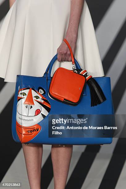 Model walks the runway at the Anya Hindmarch show at London Fashion Week AW14 at on February 18, 2014 in London, England.