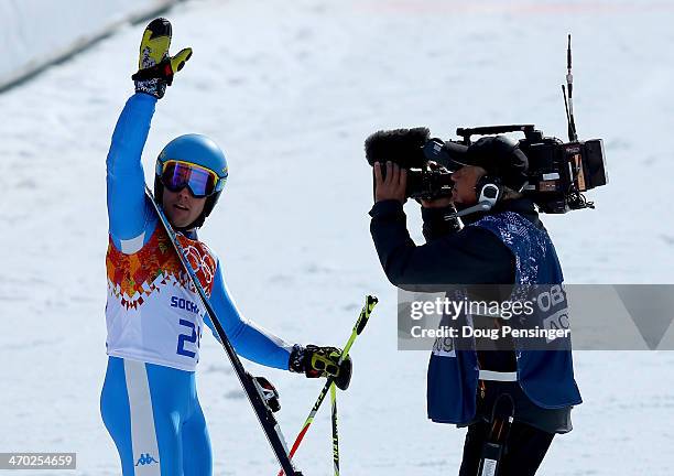 Luca De Aliprandini of Italy in action during the Alpine Skiing Men's Giant Slalom on day 12 of the Sochi 2014 Winter Olympics at Rosa Khutor Alpine...