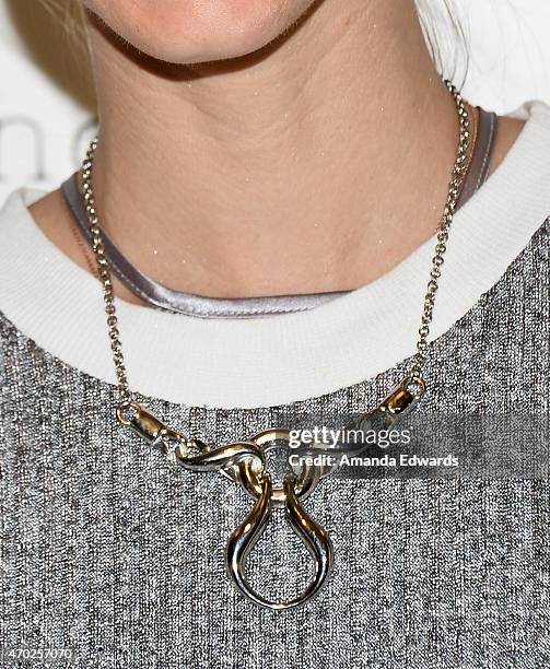 Fashion designer Whitney Port, necklace detail, attends the Whitney Eve "How We Roll" Spring Road Tour at The Grove on April 18, 2015 in Los Angeles,...