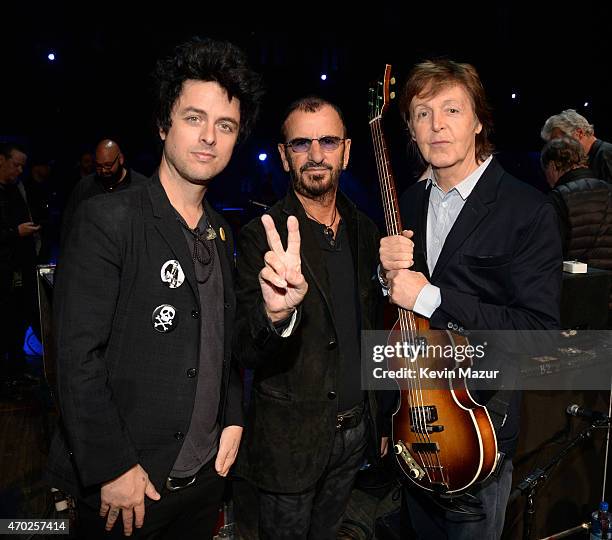 Billie Joe Armstrong, Ringo Starr and Paul McCartney attend the 30th Annual Rock And Roll Hall Of Fame Induction Ceremony at Public Hall on April 18,...