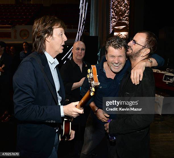Paul McCartney, Jann Wenner and Ringo Starr attend the 30th Annual Rock And Roll Hall Of Fame Induction Ceremony at Public Hall on April 18, 2015 in...