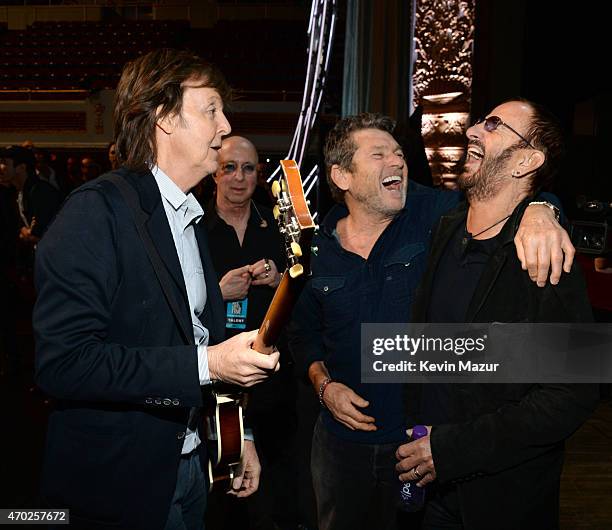 Paul McCartney, Jann Wenner and Ringo Starr attend the 30th Annual Rock And Roll Hall Of Fame Induction Ceremony at Public Hall on April 18, 2015 in...