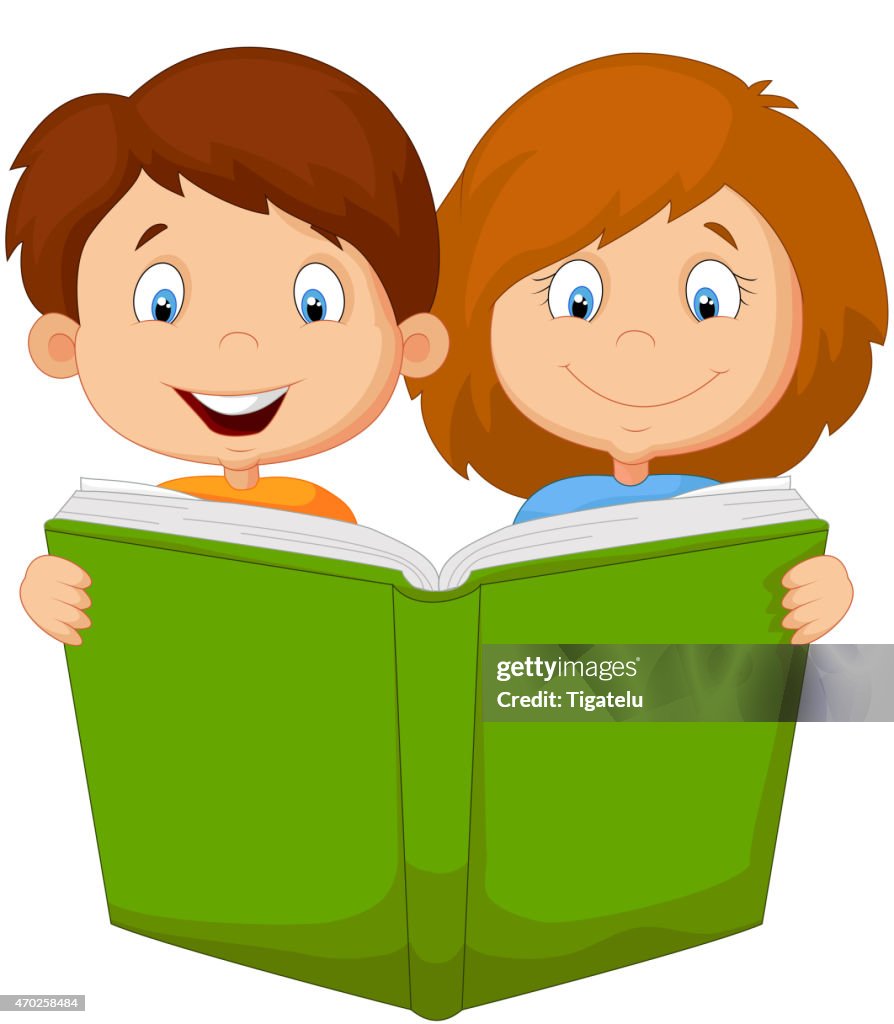 Cartoon Kids Reading Book High-Res Vector Graphic - Getty Images