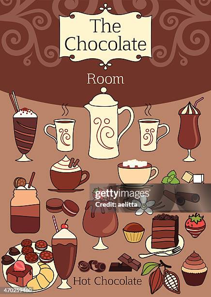 elegant set of chocolate design elements - mousse dessert stock illustrations