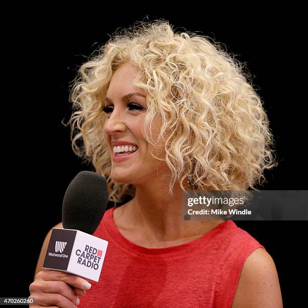 Kimberly Schlapman of Little Big Town speaks at the Red Carpet Radio presented by Westwood One Radio during the 50th Academy of Country Music Awards...