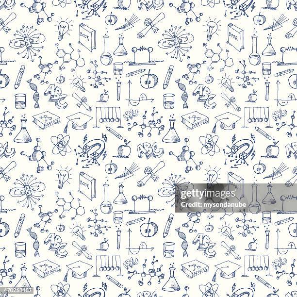 seamless science symbols pattern - protractor math stock illustrations