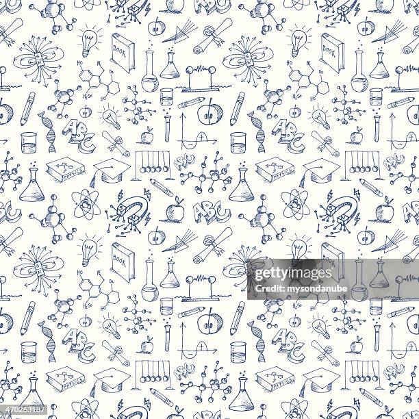 seamless science symbols pattern - pencil drawing stock illustrations