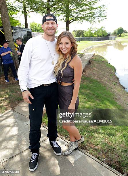 Musical artists Chase Rice and Macy Maloy attend the ACM Party For A Cause Festival at Globe Life Park in Arlington on April 18, 2015 in Arlington,...