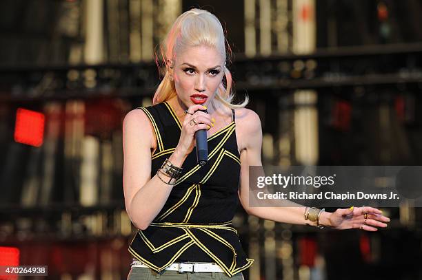 Singer-songwriter Gwen Stefani of No Doubt performs onstage during Global Citizen 2015 Earth Day on National Mall to end extreme poverty and solve...