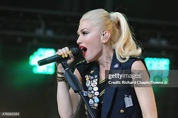 Singer-songwriter Gwen Stefani of No Doubt performs onstage during Global Citizen 2015 Earth Day on National Mall to end extreme poverty and solve...