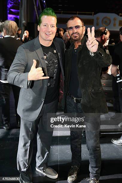 Musicians Tre Cool and Ringo Starr attend the 30th Annual Rock And Roll Hall Of Fame Induction Ceremony at Public Hall on April 18, 2015 in...
