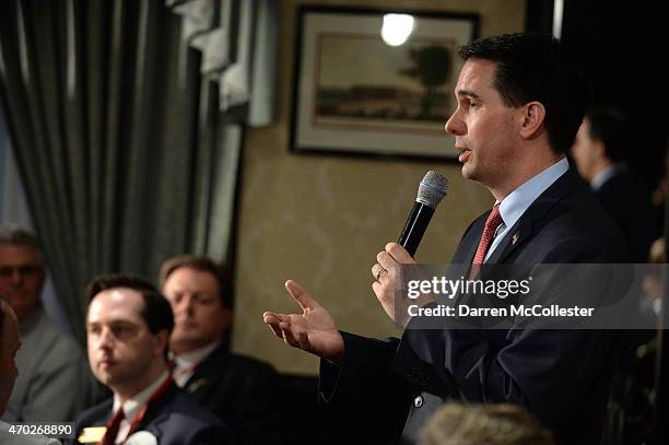 Sen. Scott Walker speaks at the First in the Nation Republican Leadership Summit April 18, 2015 in Nashua, New Hampshire. The Summit brought together...