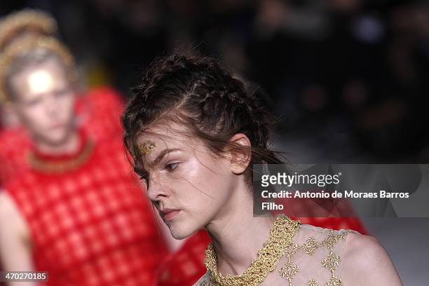 Models walk the runway at the Simone Rocha show at London Fashion Week AW14 at Tate Modern on February 18, 2014 in London, England.