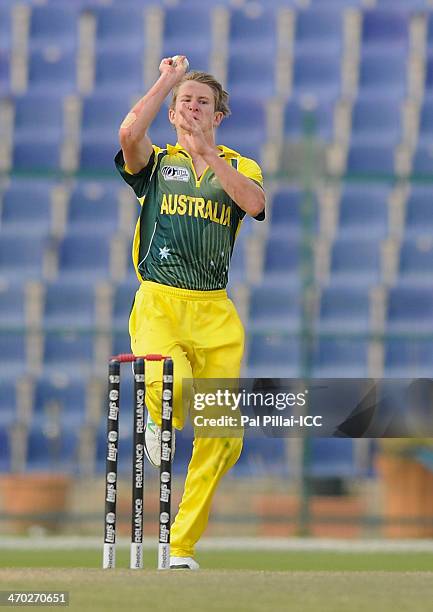 Guy Walker of Australia bowls during the ICC - U19 CWC match between Australia - U19 and Bangladesh - U19 played at the Sheikh Zayed cricket stadium...