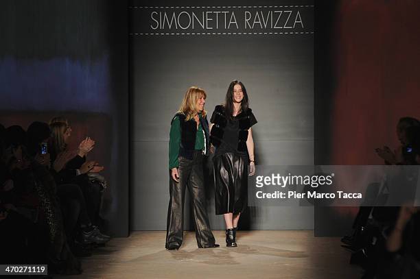 Simonetta Ravizza walks the runway after her show during Milan Fashion Week Womenswear Autumn/Winter 2014 on February 19, 2014 in Milan, Italy.