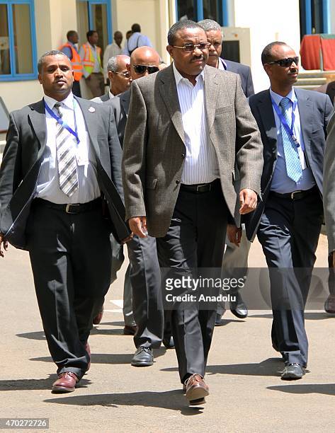 Ethiopian Prime Minister Hailemariam Desalegn arrives to attend the 4th Tana High-Level Forum on Security in Africa held in Bahir Dar city on April...