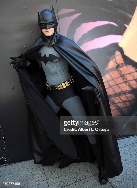 Cosplayer Dakotah Luster dressed as Batman at the Warner Bros. And DC Comics Super Hero World Record Event held at Hollywood & Highland Courtyard on...