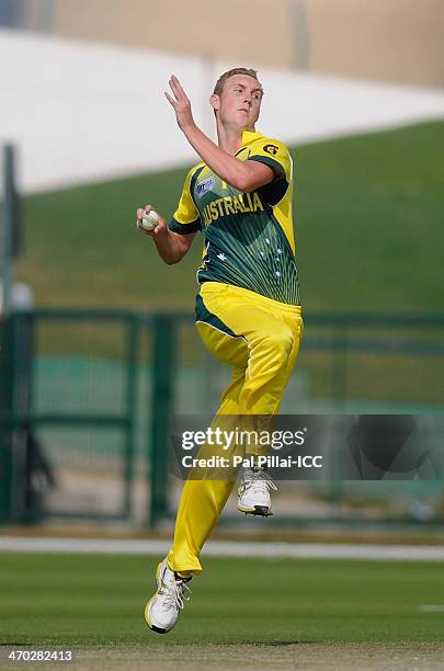 Billy Stanlake of Australia bowls during the ICC - U19 CWC match between Australia - U19 and Bangladesh - U19 played at the Sheikh Zayed cricket...