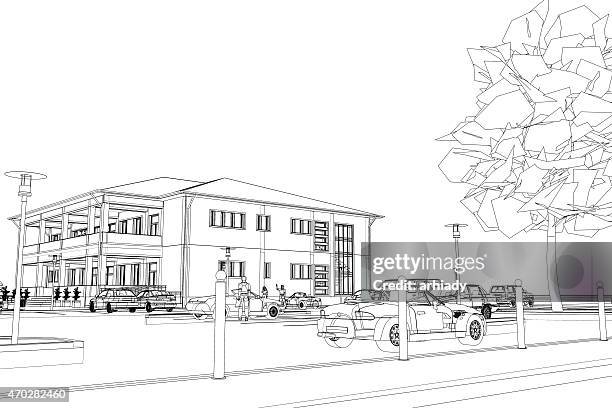 stockillustraties, clipart, cartoons en iconen met public building, abstract wire-frame - designer wireframe