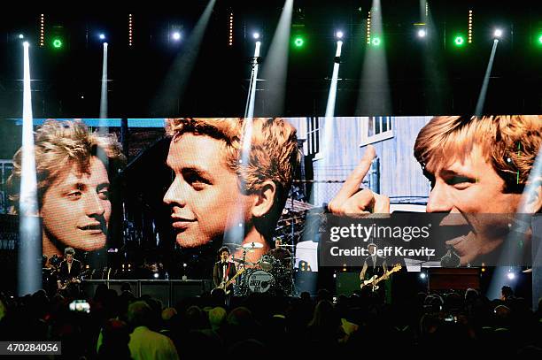 Inductees Green Day perform onstage during the 30th Annual Rock And Roll Hall Of Fame Induction Ceremony at Public Hall on April 18, 2015 in...