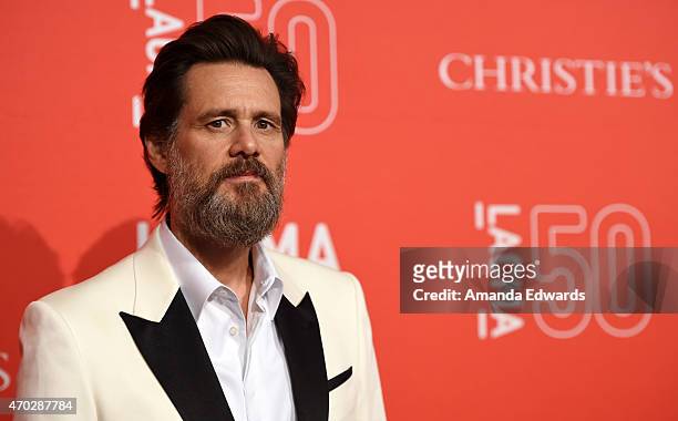 Actor Jim Carrey arrives at LACMA's 50th Anniversary Gala at LACMA on April 18, 2015 in Los Angeles, California.