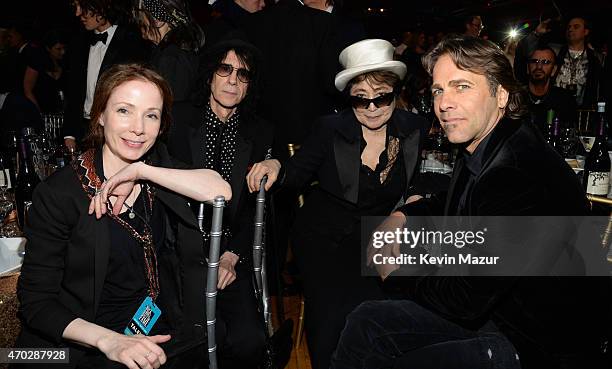 Peter Wolf, Yoko Ono and Matt Nye attend the 30th Annual Rock And Roll Hall Of Fame Induction Ceremony at Public Hall on April 18, 2015 in Cleveland,...