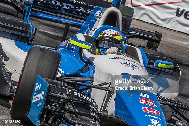 Francesco Dracone of Italy drives the Honda Indy Car during qualifying for the Toyota Grand Prix of Long Beach on April 18, 2015 in Long Beach,...