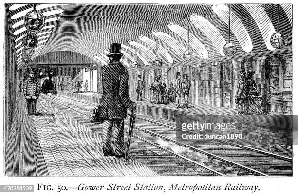 gower street station - industrial revolution stock illustrations