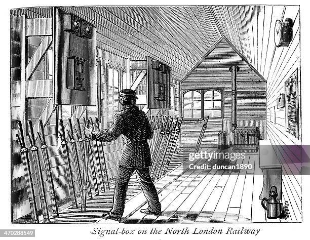 railway signal box - command center stock illustrations