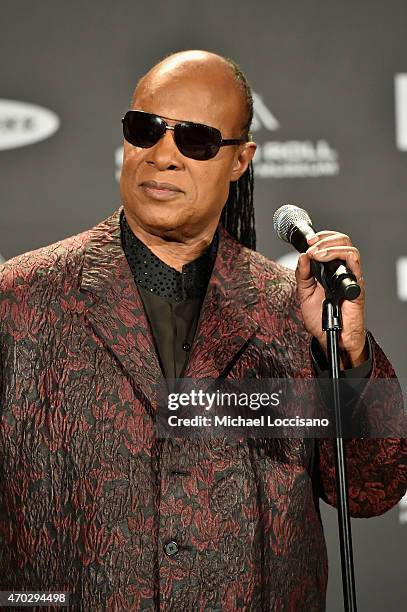 Stevie Wonder attends the 30th Annual Rock And Roll Hall Of Fame Induction Ceremony at Public Hall on April 18, 2015 in Cleveland, Ohio.