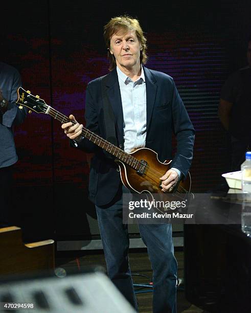 Paul McCartney during rehearsals for the 30th Annual Rock And Roll Hall Of Fame Induction Ceremony at Public Hall on April 18, 2015 in Cleveland,...