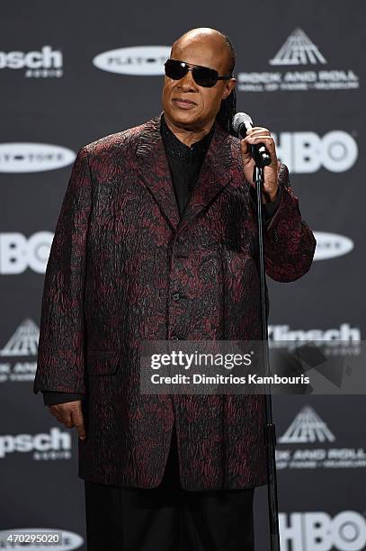 Stevie Wonder attends the 30th Annual Rock And Roll Hall Of Fame Induction Ceremony at Public Hall on April 18, 2015 in Cleveland, Ohio.