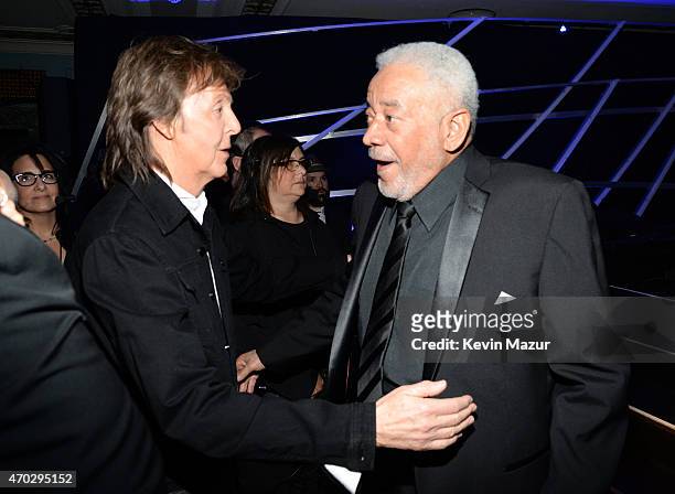 Paul McCartney and Bill Withers attend the 30th Annual Rock And Roll Hall Of Fame Induction Ceremony at Public Hall on April 18, 2015 in Cleveland,...