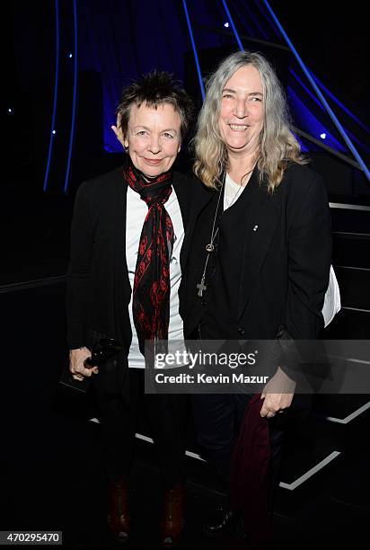 Laurie Anderson and Patti Smith attend the 30th Annual Rock And Roll Hall Of Fame Induction Ceremony at Public Hall on April 18, 2015 in Cleveland,...