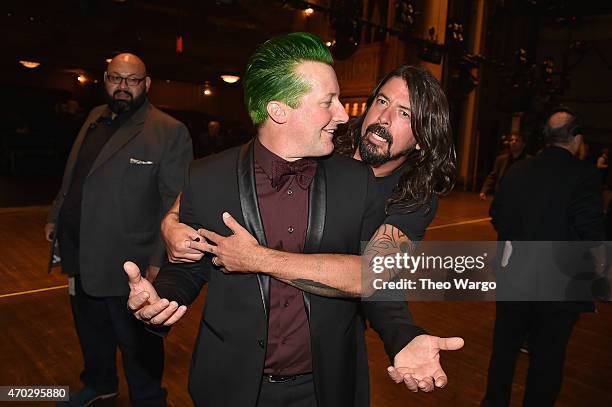 Tre Cool and Dave Grohl attend the 30th Annual Rock And Roll Hall Of Fame Induction Ceremony at Public Hall on April 18, 2015 in Cleveland, Ohio.