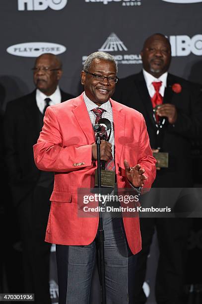 Family members of the inductees the "5" Royales attend the 30th Annual Rock And Roll Hall Of Fame Induction Ceremony at Public Hall on April 18, 2015...